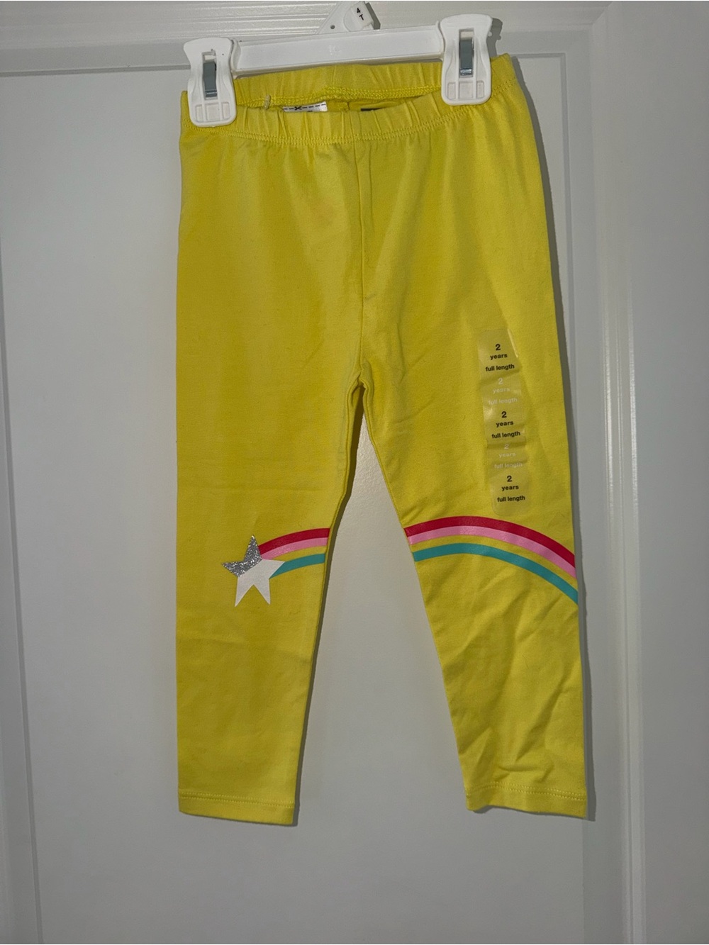 GAP Bright Yellow Leggings with Rainbow Stripe and Glitter Star